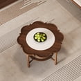 thumbnail image 4 of Euroco Mid-Century 31.5" Petal-Shaped Coffee Table with Crackle Glass Top and Rattan Shelf, 4 of 7