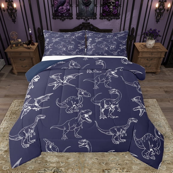 jejeloiu Safari Dino Dinosaur Bedding Comforter Set,Wild Animal Twin Comforter Sets,Deepblue White Bedding Set For Kids,Luxury Bedroom Decor Reversible,2pcs