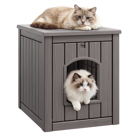 LHBcraft Outdoor Cat House, Weatherproof PP Cat Shelter for Feral & Stray Cats, Durable All-Season Pet House for Garden & Patio ,Gray