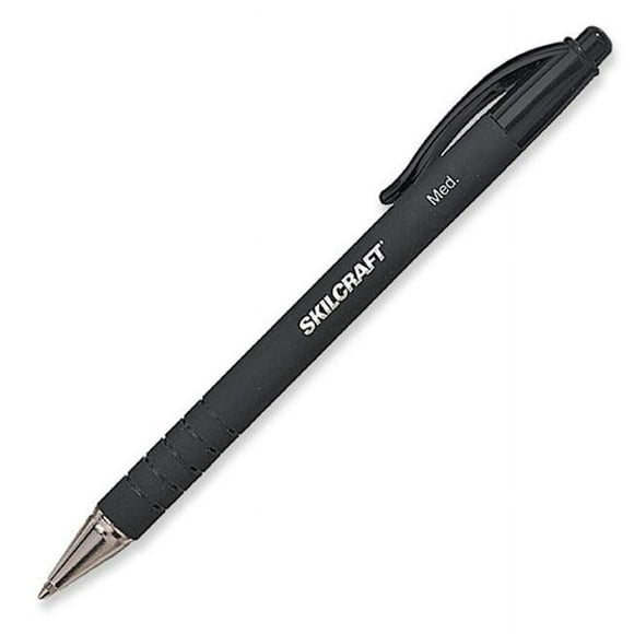 skilcraft NSN3687771 Rubberized Barrel Retract Ballpoint Medium Point Pen - Black