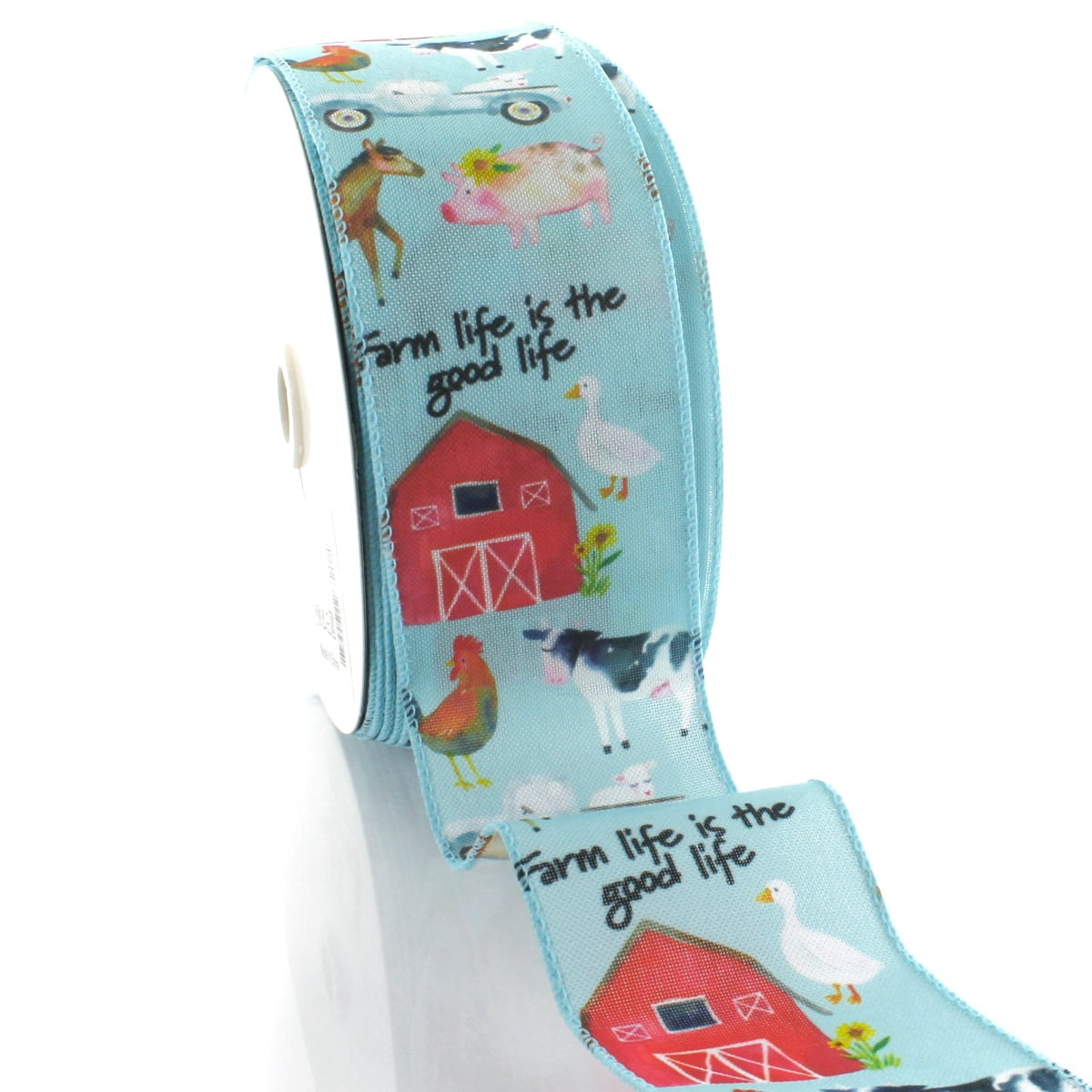 2 1/2" Wired Ribbon Farm Life Blue 25 Yards