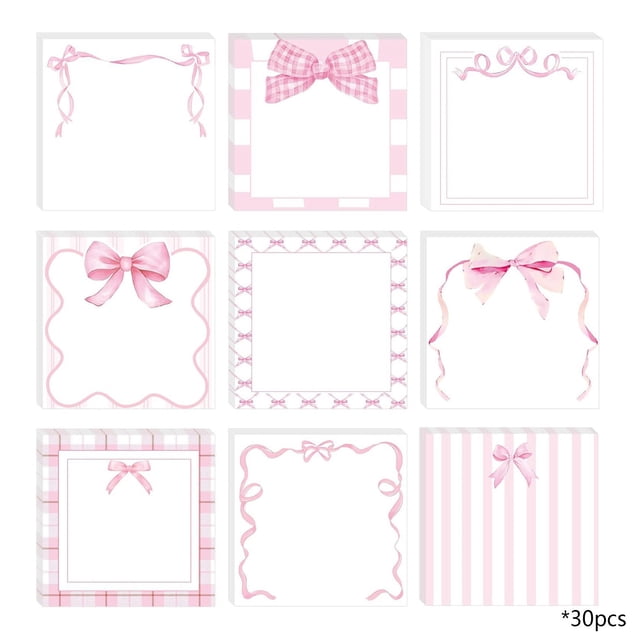 SIYTUAU Ribbon Shaped Sticky Notes Set For Students Office Cute Bow Design Notepads With Adhesive Backing 9 Pack