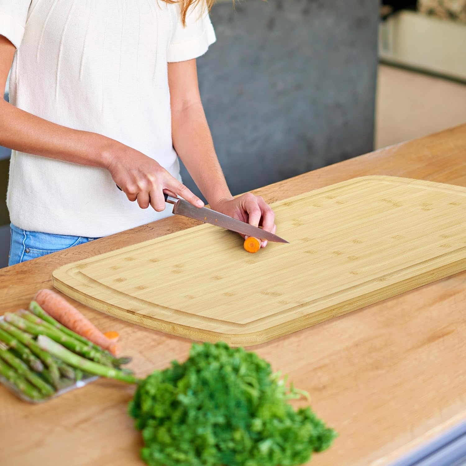 Extra Large Bamboo Cutting Board 30x20 Inch Wood Gas Stove Top Cover, Chopping Board with Deep Juice Grooves, Reversible & East to Clean for Home Restaurant Kitchens