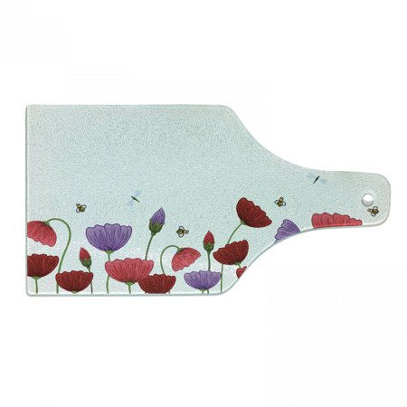 

Flowers Insects Cutting Board Interpretation of Spring Season Flowers with Bees Buzzing Around Decorative Tempered Glass Cutting and Serving Board in 3 Sizes by Ambesonne