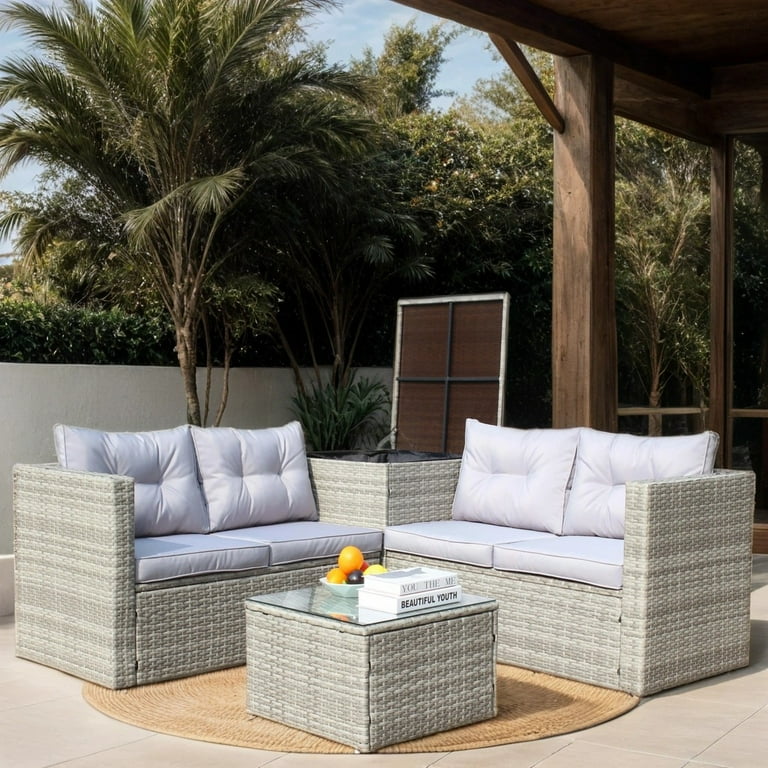 Highsound 4pc Outdoor Sofa Conversation Set with Storage Table