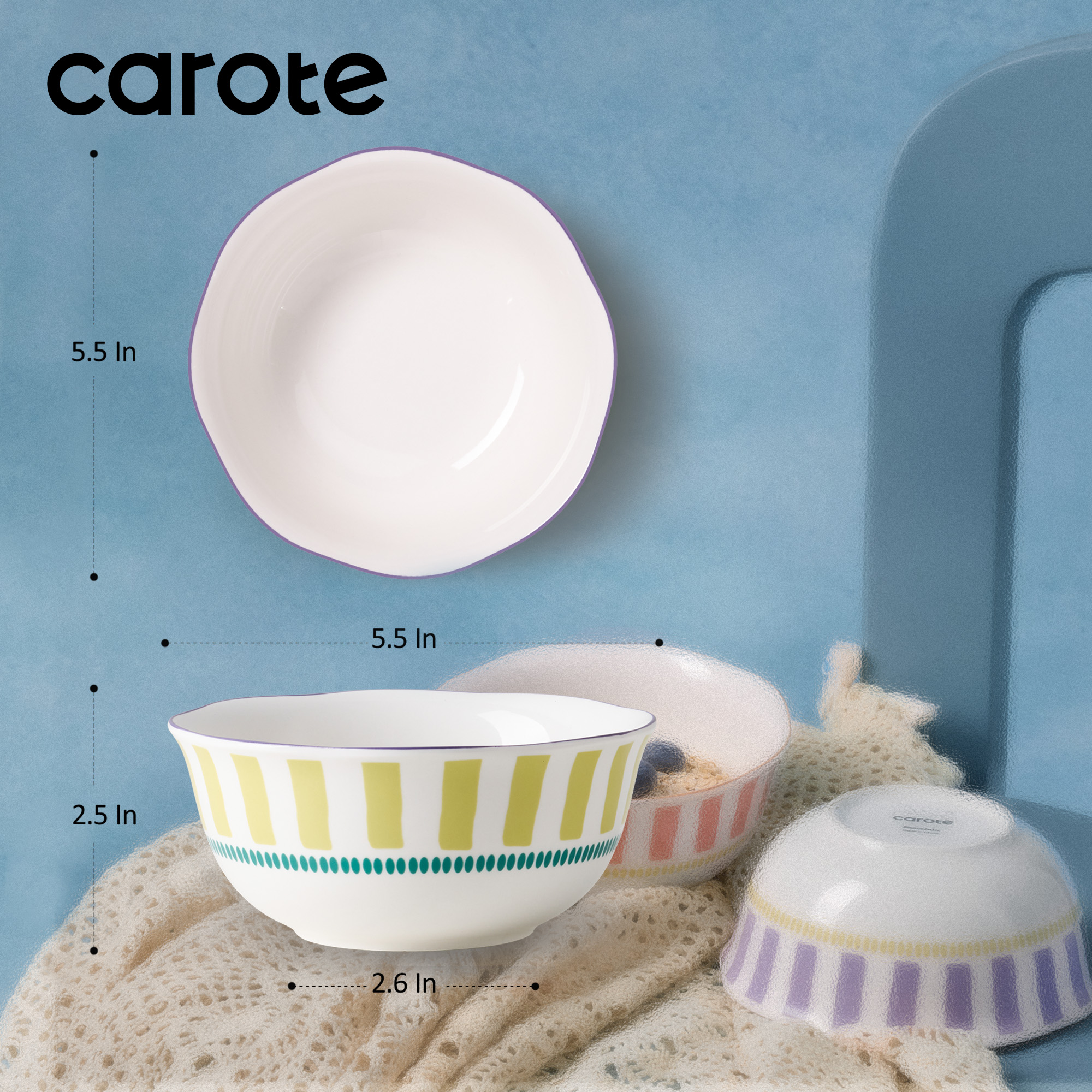 Carote 4-Piece Ceramic Cereal Bowl Set, Orange photo 2