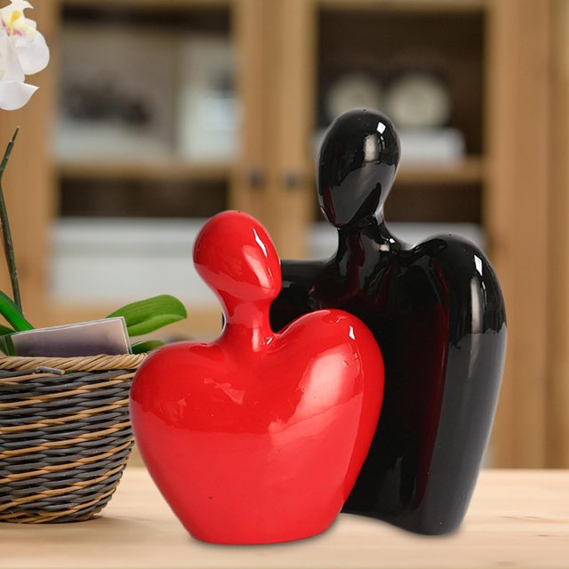 Esculturas de Parejas Abstractas, Adorno de , Artesanías de Cerámica para Escritorio, Comedor , negro y rojo Soledad Pareja estatua
