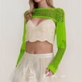 thumbnail image 2 of XIAONU Women's Sheer Mesh Crop Top Long Sleeve Hollow-Out Top Open-Front Stretchy Blouse for Layering, 2 of 4