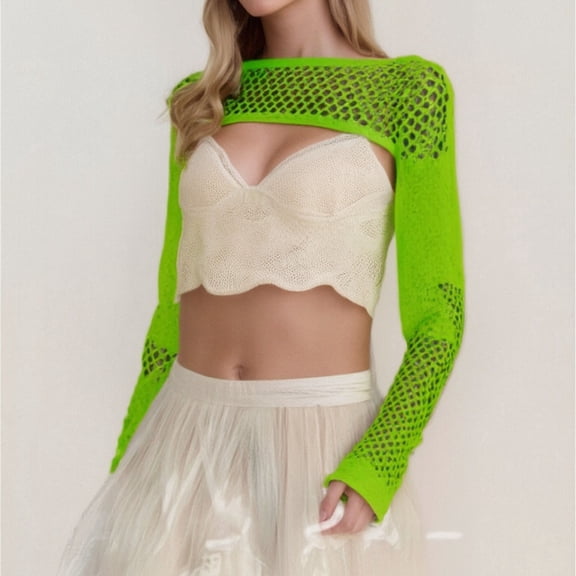 Trendfront Womens Long Sleeve Mesh Fishnet Blouse Summer Fashion Boat Neck Hollow Out T-Shirt Lightweight Layering Crop Top