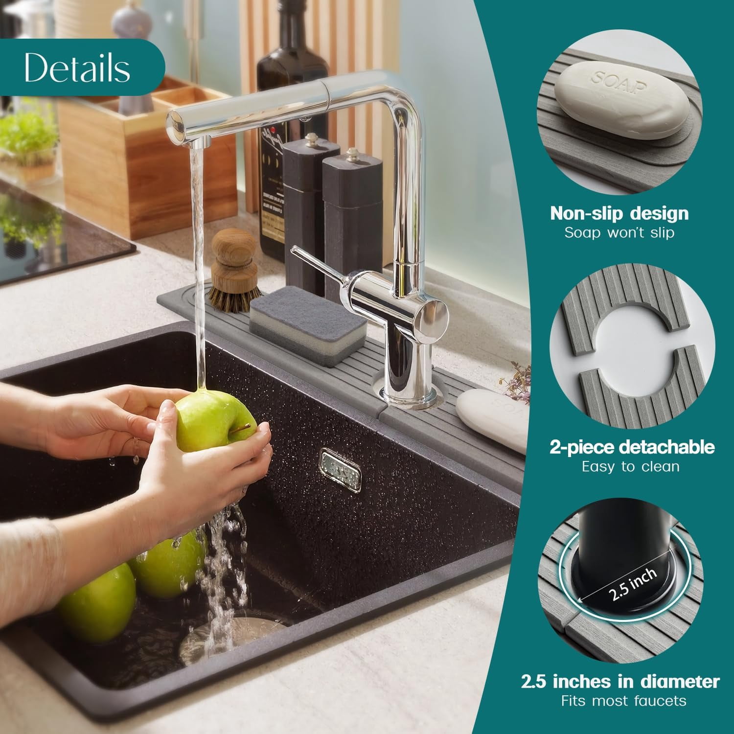 Kitchen Faucet Absorbent Mat - Diatomaceous Earth Splash Guard for Sink Faucet, Aesthetic Water Absorbing Stone Tray in The Modern Home [Grey, 23.6" x 3.9"]
