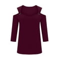 thumbnail image 4 of hxobax Women's Cold Shoulder Tunic Tops V Neck 3/4 Sleeve T-Shirts Tee Shirts Sexy Pullover Blouses, 4 of 7