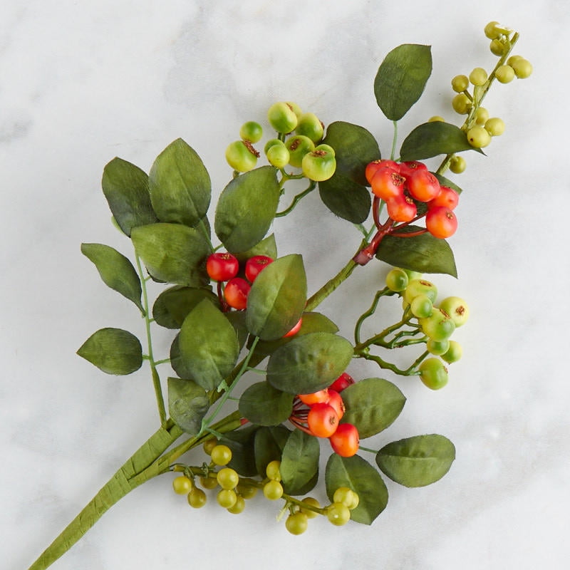 Factory Direct Craft Artificial Green and Orange Berry and Leaf Stem 