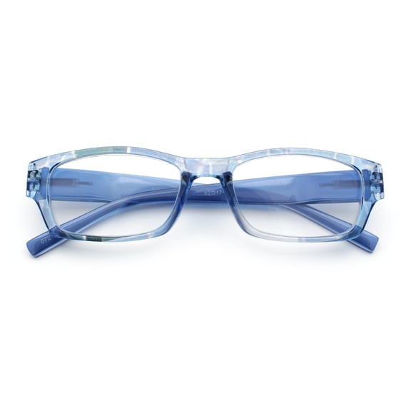 Fancy Narrow Rectangle Spring Hinge Light Weight Plastic Reading Glasses Blue 1.0