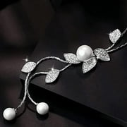 SHERRY'S JEWELS LLC Pearl Leaf Long Pendant Sterling Silver Sweater Statement Necklace for Women