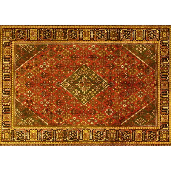 Ahgly Company Machine Washable Indoor Rectangle Persian Yellow Traditional Area Rugs, 7' x 9'