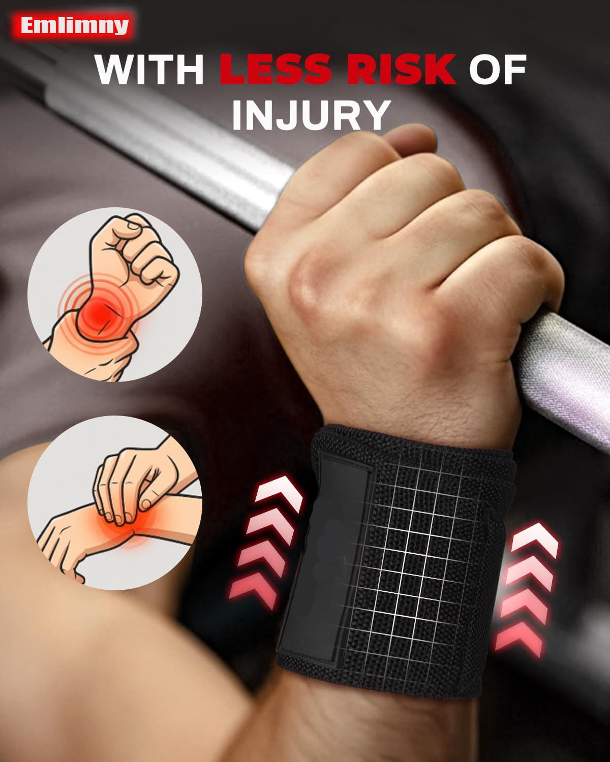 Emlimny 21" Elastic Wrist Wraps for Weightlifting,Gym Breathable Wrist Support Brace with Thumb Loop & Left/Right Tabs,Workout Wrist Straps for Cross Training, Powerlifting & Strength Training