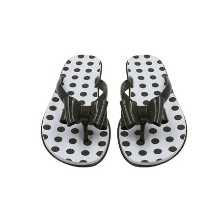 White Polka Dot Sandal - Sara Z Womens Bow Tie Patent and Print Thong Flip Flops Black/Horizontal Stripe 7/8