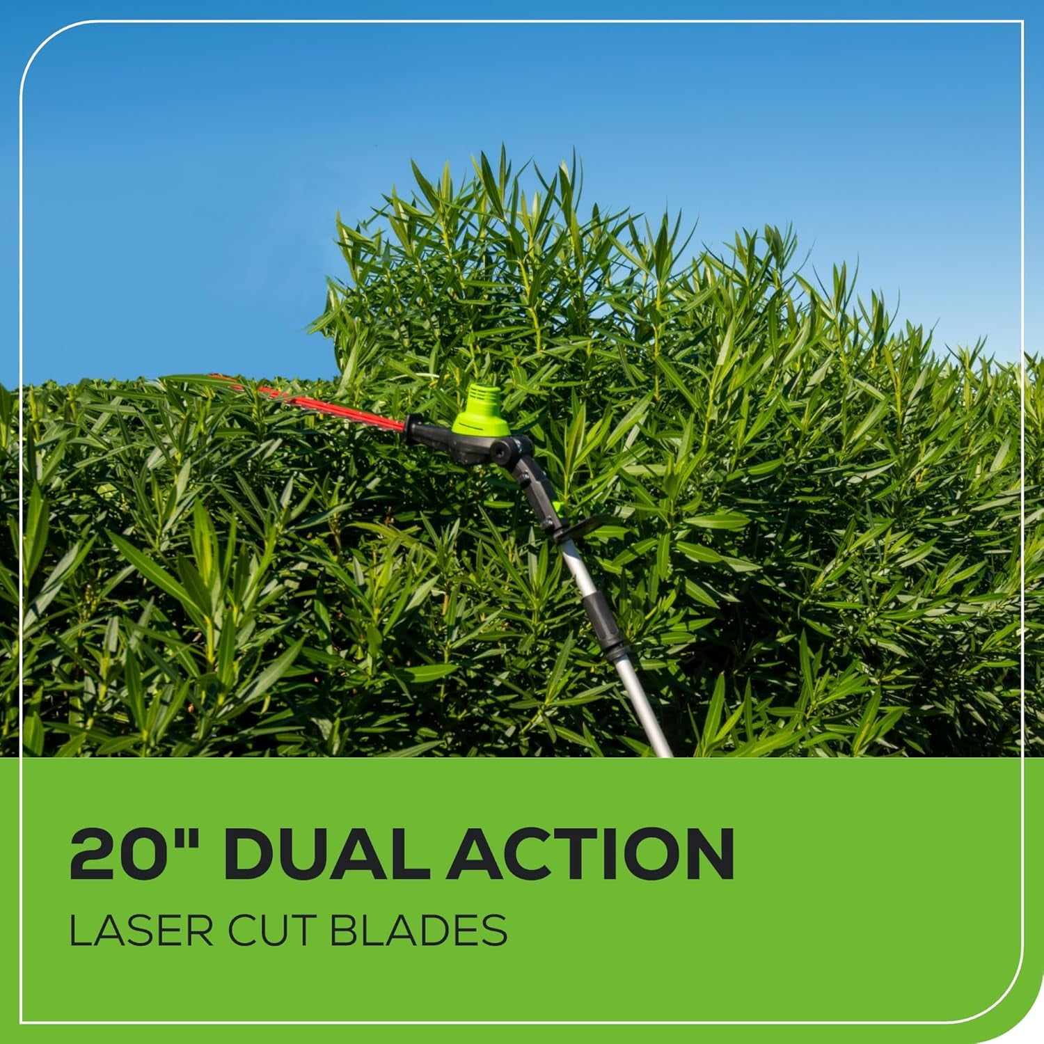 Greenworks 60V 20" Brushless Cordless Battery Powered Pole Hedge Trimmer, 2.0Ah Battery and Charger Included