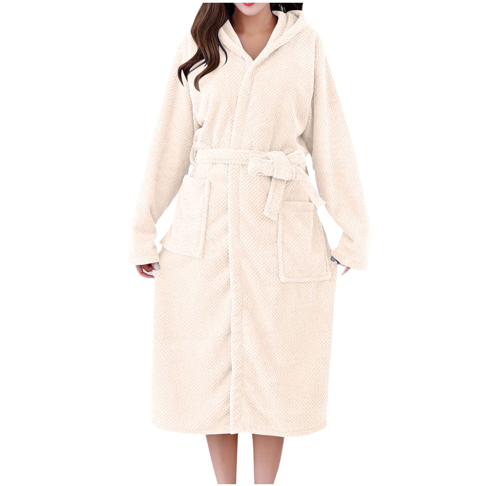 Peignoir de chambre pour femme super doux, chaud et moelleux avec capuche - Pyjama d'hiver en polaire confortable avec poche à nouer à la taille - Très absorbant - Cadeau pour l'hiver Peignoir de chambre pour femme super doux, chaud et moelleux avec capuche - Pyjama d'hiver en polaire confortable avec poche à nouer à la taille - Très absorbant - Cadeau pour l'hiver