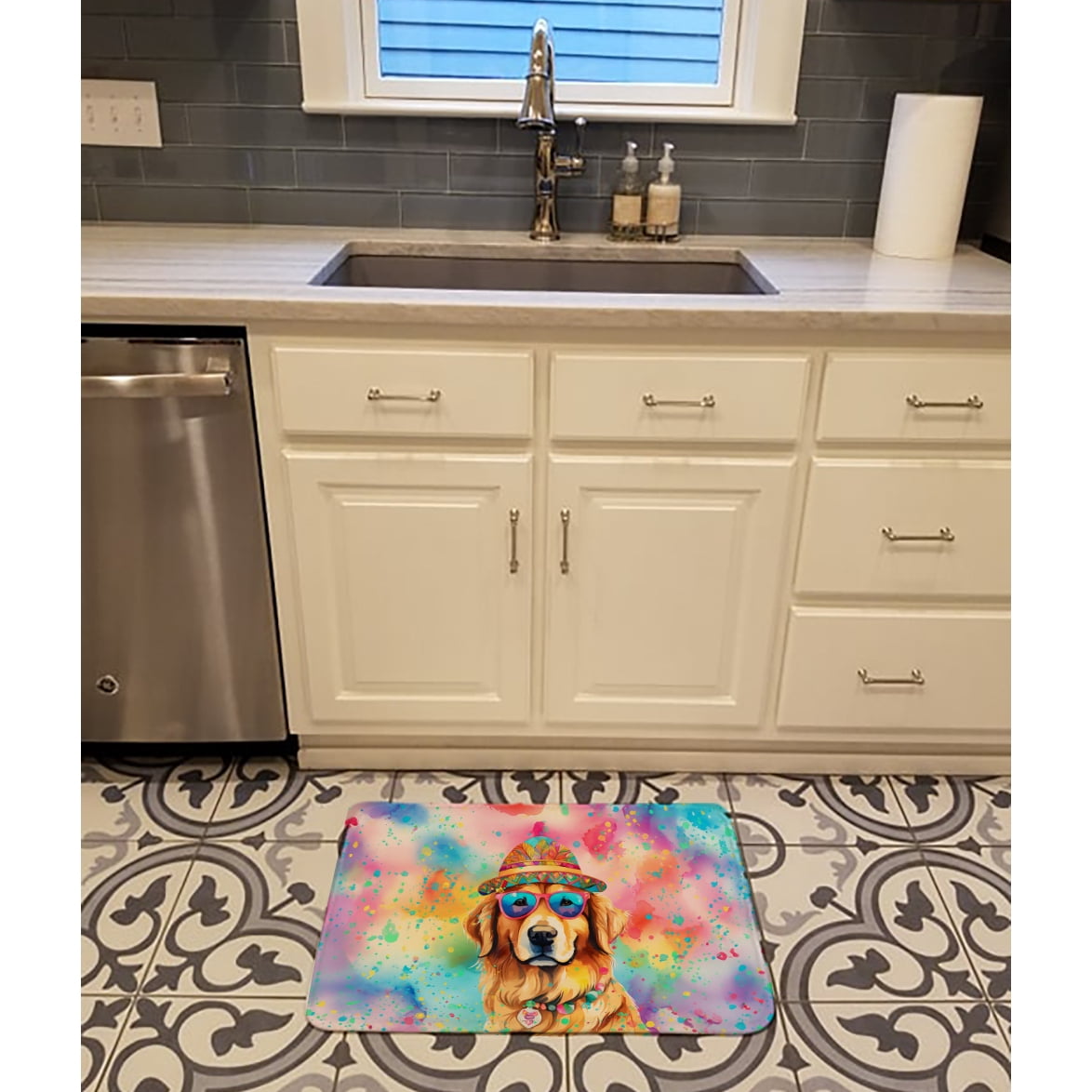 Carolines Treasures DAC2514RUG 19 x 27 in. Golden Retriever Hippie Dawg Memory Foam Kitchen Mat