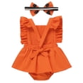 thumbnail image 5 of IBTOM CASTLE Baby Girl 1st Birthday Outfit Cow Print Romper Summer Sleeveless Jumpsuit Ruffle Backless Sunsuit Dress with Headband Cake Smash Photo Shoot Clothes 12-18 Months Orange Girl, 5 of 8