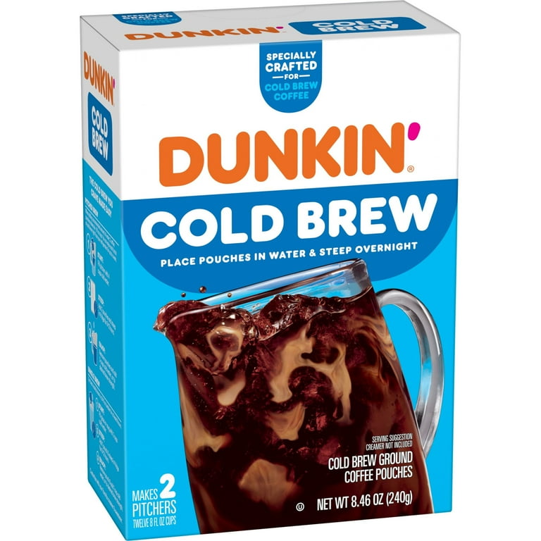 Dunkin' Cold Brew Ground Coffee Pouches, 8.46 oz Box for Cold Brew