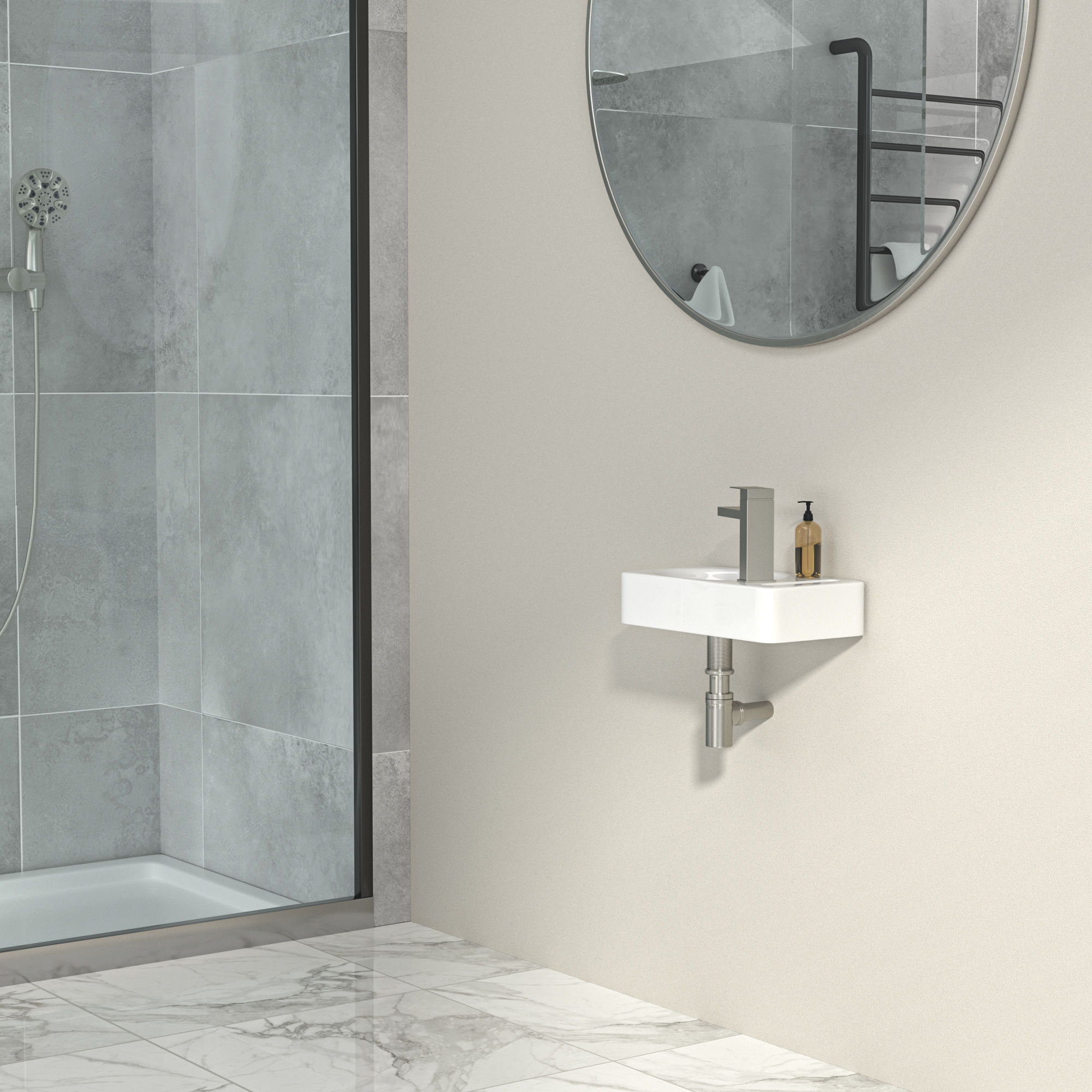 Logmey 15"x8" Porcelain White Bathroom Ceramic Sink Rectangular Wall Mount Sink, Pre-Drilled Faucet Hole