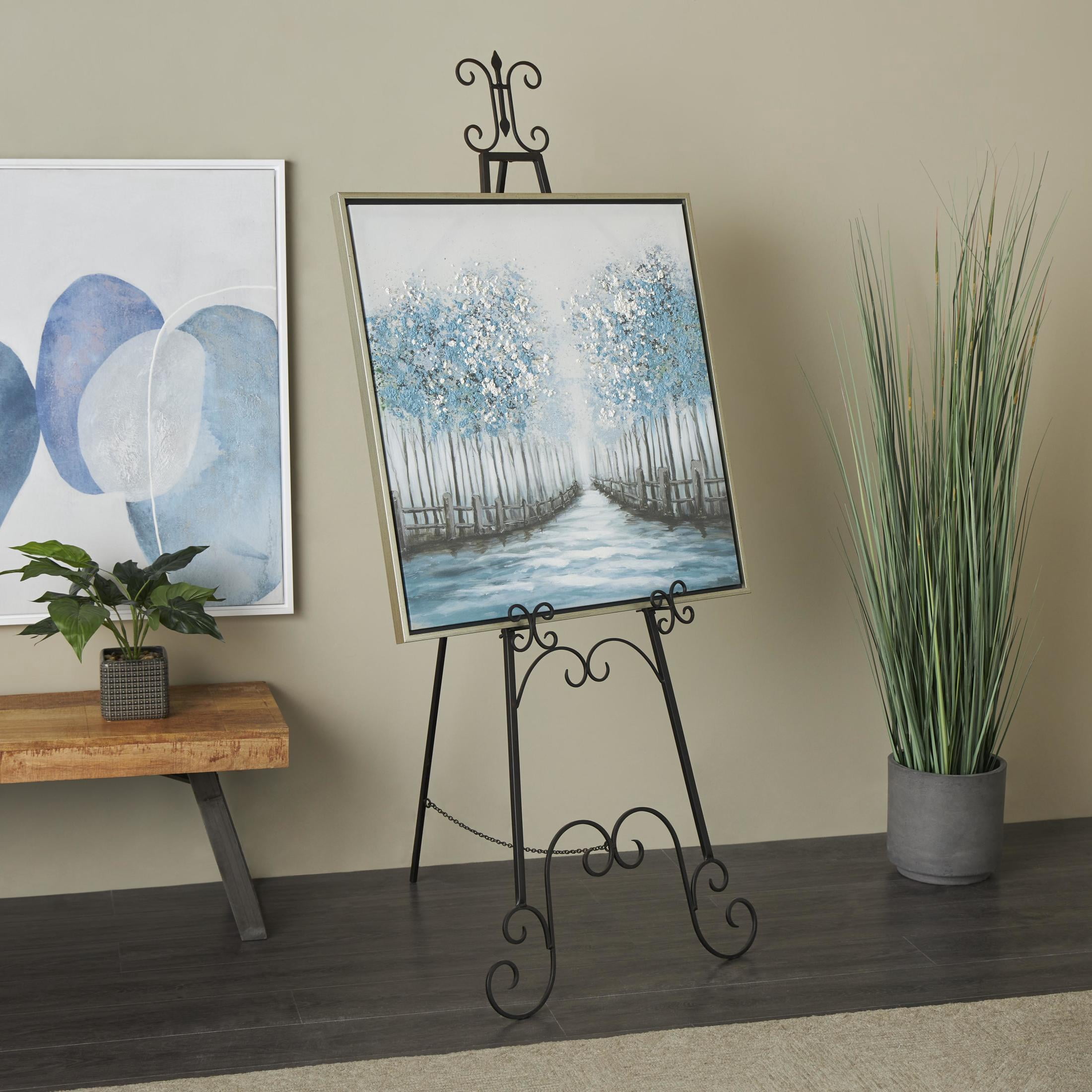DecMode 25" x 70" Black Metal Tall Adjustable Floor 3 Tier Scroll Easel, 1-Piece