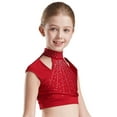 thumbnail image 3 of iiniim Kids Girls Lyrical Dress Rhinestone Crop Top with Asymmetric Skirt Skating Dancewear A Burgundy 8, 3 of 7
