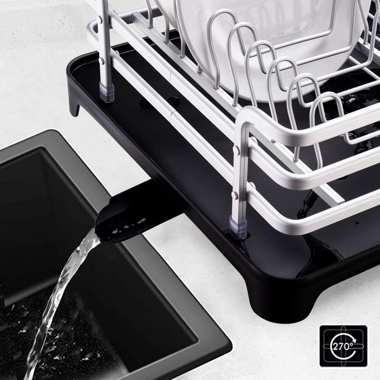 HBlife Aluminum Dish Drying Rack, Never Rust Sink Dish Drying Rack with  Utensil Holder, Removable Plastic Drainer Tray with Adjustable Swivel Spout