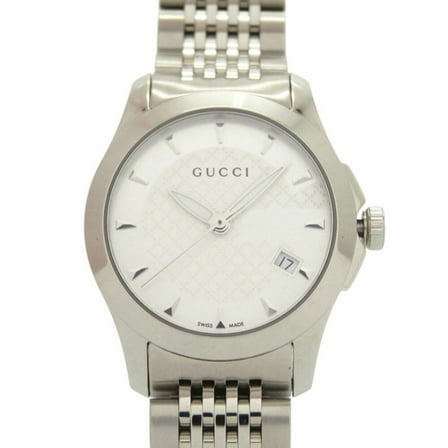 Pre-Owned Gucci G-Timeless 126.5 stainless steel silver quartz watch... (Good)
