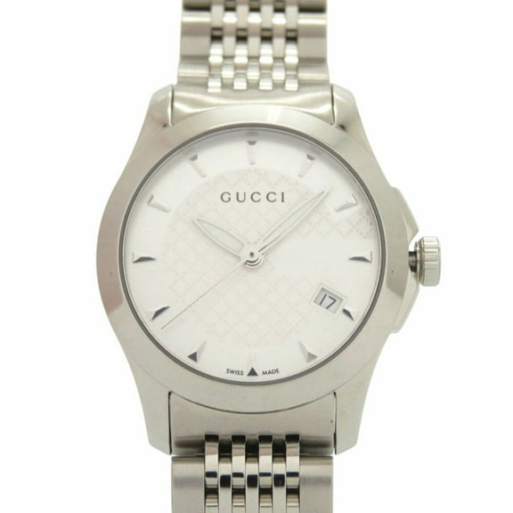 Pre-Owned Gucci G-Timeless 126.5 stainless steel silver quartz watch... (Good)