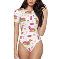 thumbnail image 1 of Saiise Justaucorps à Manches Courtes pour Femmes Motif Chiot Teckel Col Rond Pyjama Extensible avec Fermeture à Pression-Moyen, 1 of 7