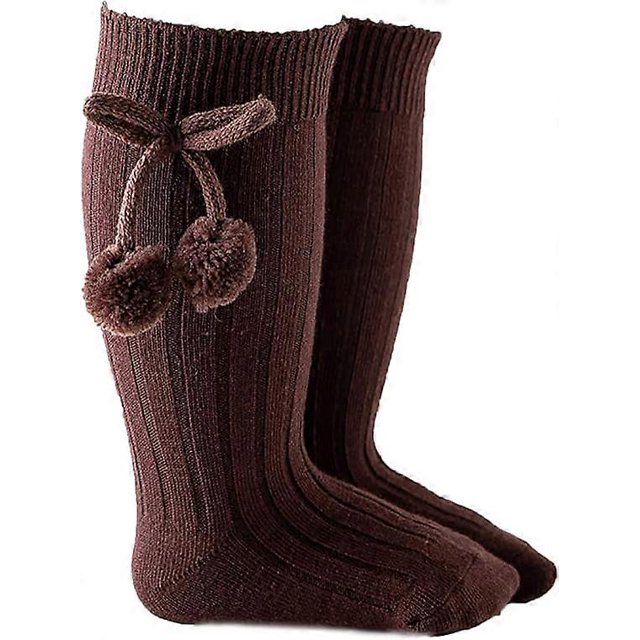 ZHAOCHENG Calcetines unisex hasta la rodilla para bebés, niñas y niños pequeños, medias de punto elásticas con decoración de pompones, calentadores de piernas L