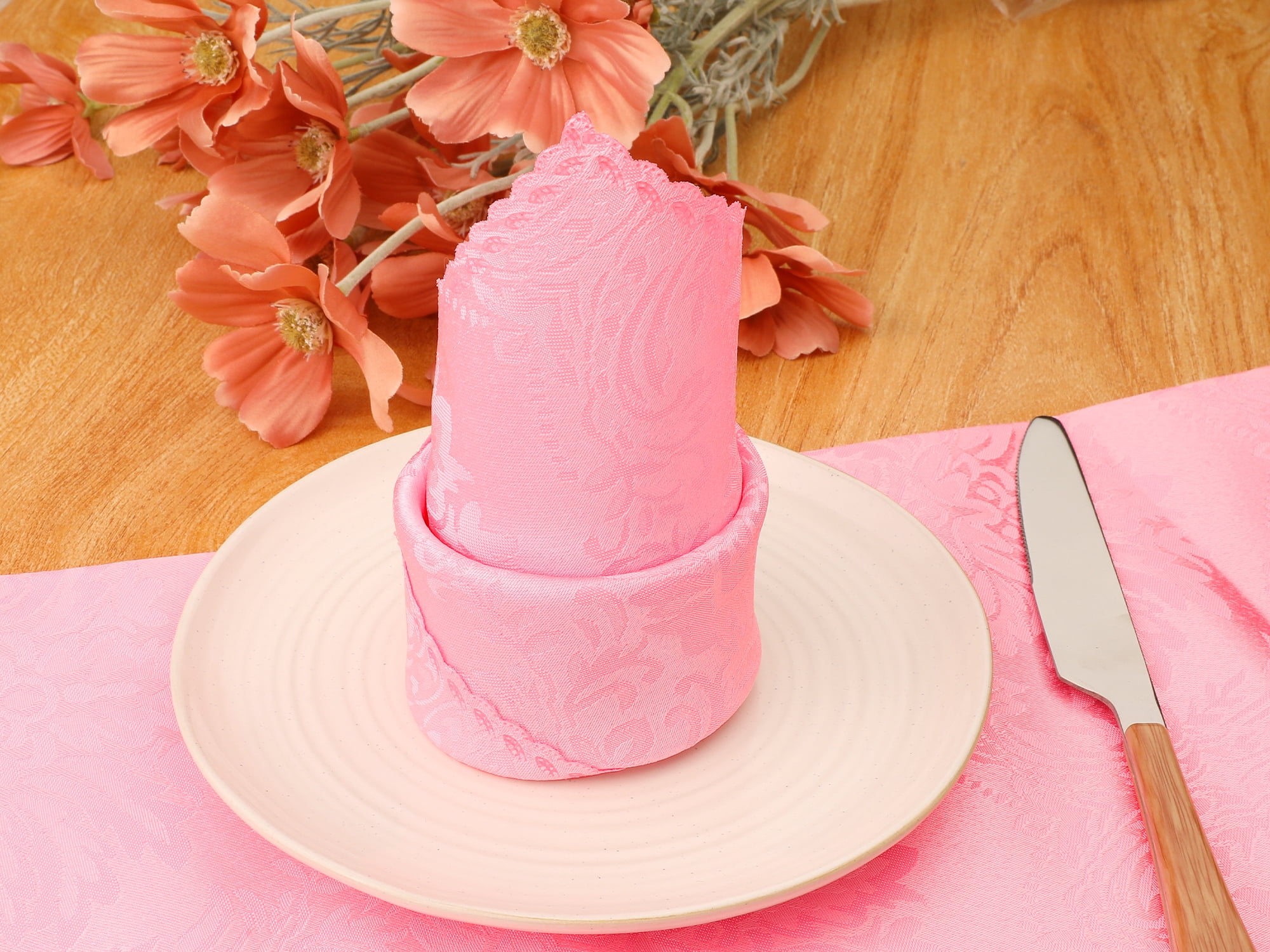 Unique Bargains 6 Pack Polyester Napkins Printed Floral Napkins for Party and Christmas Pink