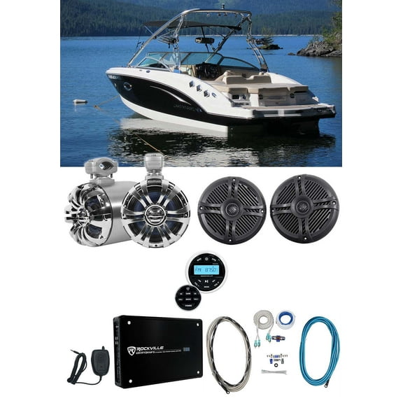 Rockville 6.5" Swivel Marine Wakeboard Coaxial Speakers Receiver Amplifier Wires