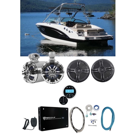 Rockville 6.5 Swivel Marine Wakeboard+Coaxial Speakers+Receiver+Amplifier+Wires