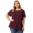 thumbnail image 3 of Plus Size Blouse for Women's Top T Shirt Contrast Panel Dots Summer Short Sleeve Blouse Burgundy 1X, 3 of 7