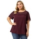 thumbnail image 3 of Plus Size Blouse for Women's Top T Shirt Contrast Panel Dots Summer Short Sleeve Blouse Burgundy 4X, 3 of 7