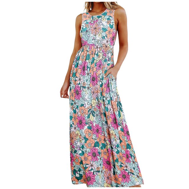 JHLZHS Robe Femme Été Imprimé Floral Robe Maxi pour Femmes Taille Haute Pull Style Européen Longue Robe Décontractée Florale pour Femmes Robes Noires pour Femmes