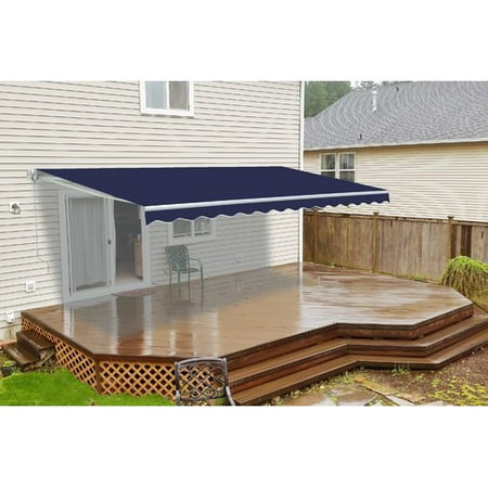 Retractable Canvas Awnings - ALEKO 16'x10' Retractable Motorized Patio Awning, Blue Color