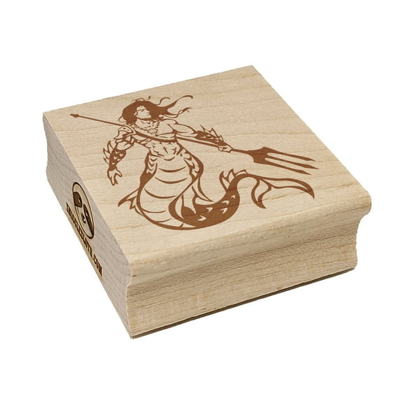 Merman Mermaid Man with Trident Square Rubber Stamp Stamping Scrapbooking Crafting - Small 1.25in
