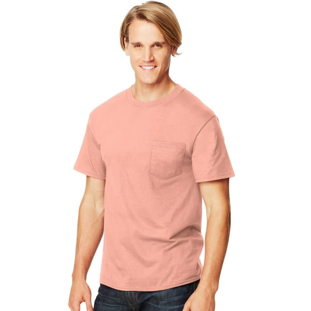 Hanes Beefy-T Men`s Pocket T-Shirt, S, Candy Orange