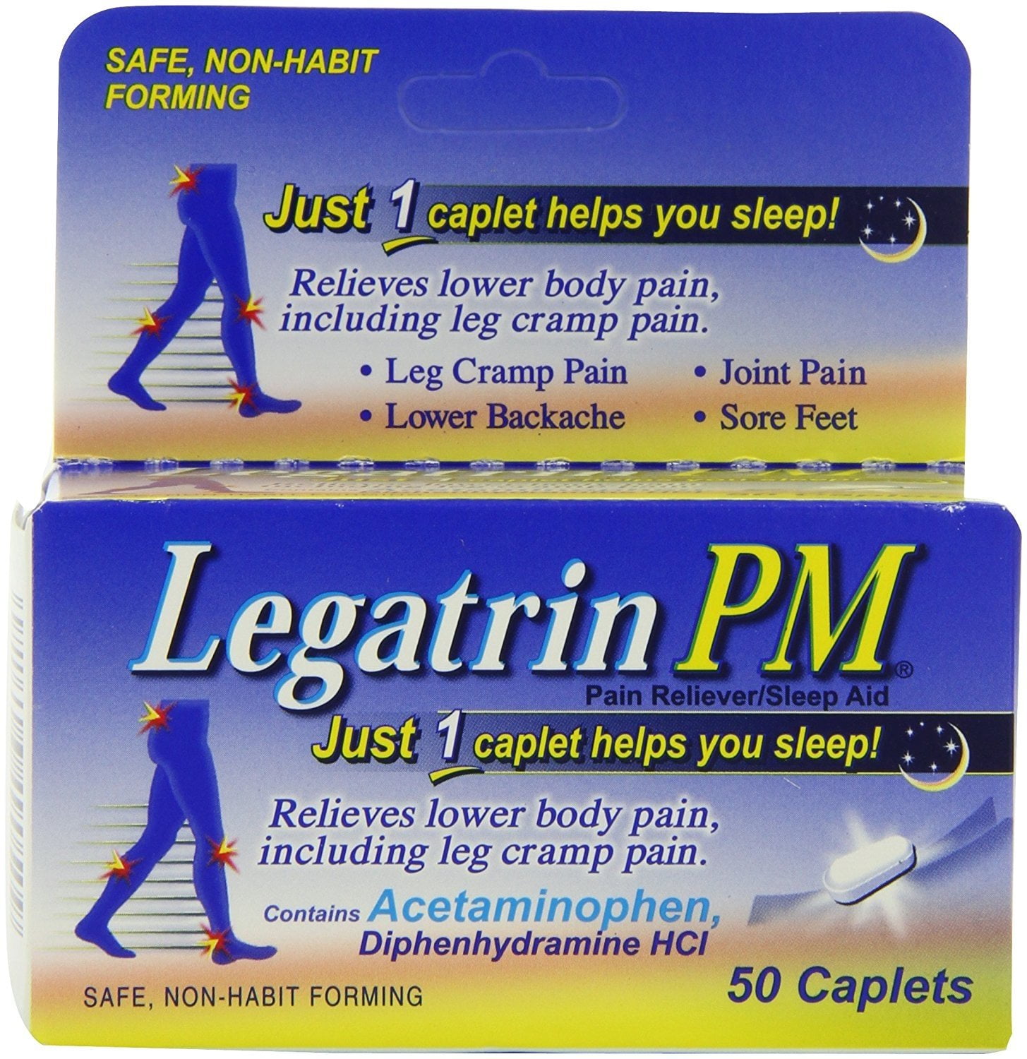 2 Pack Legatrin PM Caplets Advanced Formula Pain Reliever with Sleep Aid 50 Each