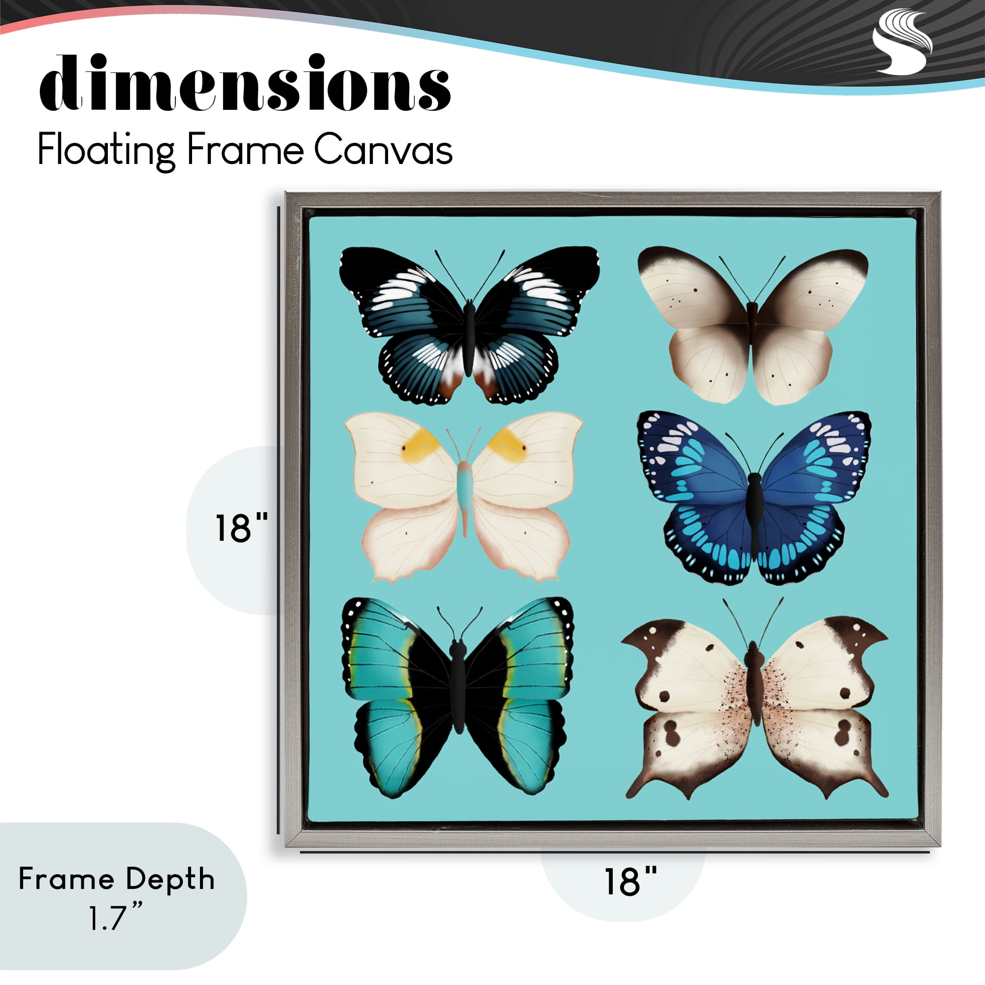 Stupell Industries Six Diverse Butterflies on Turquoise Gray Framed Floater Canvas Wall Art, design by Metka Hiti