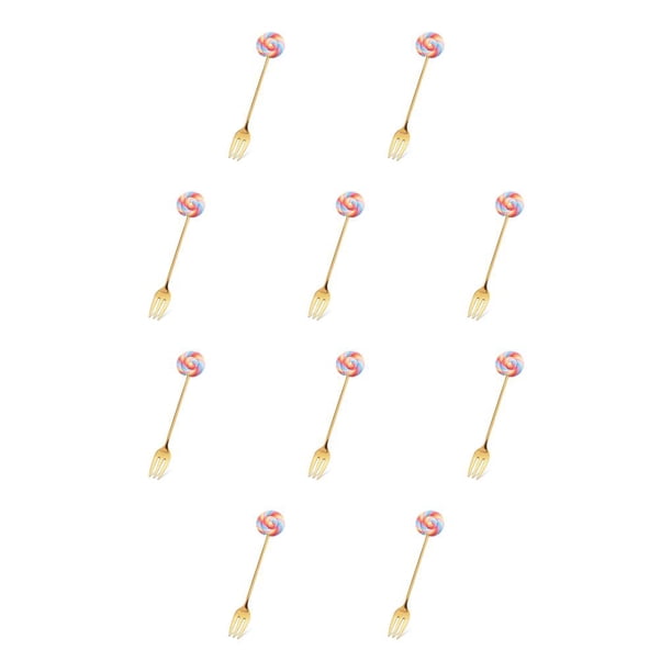 Inteprter Dibujos animados Adorable restaurante Hotel vajilla reutilizable agitación mezcla vajilla postre cubiertos caramelo tenedor colorido Tenedor de caramelo colorido 10piezas