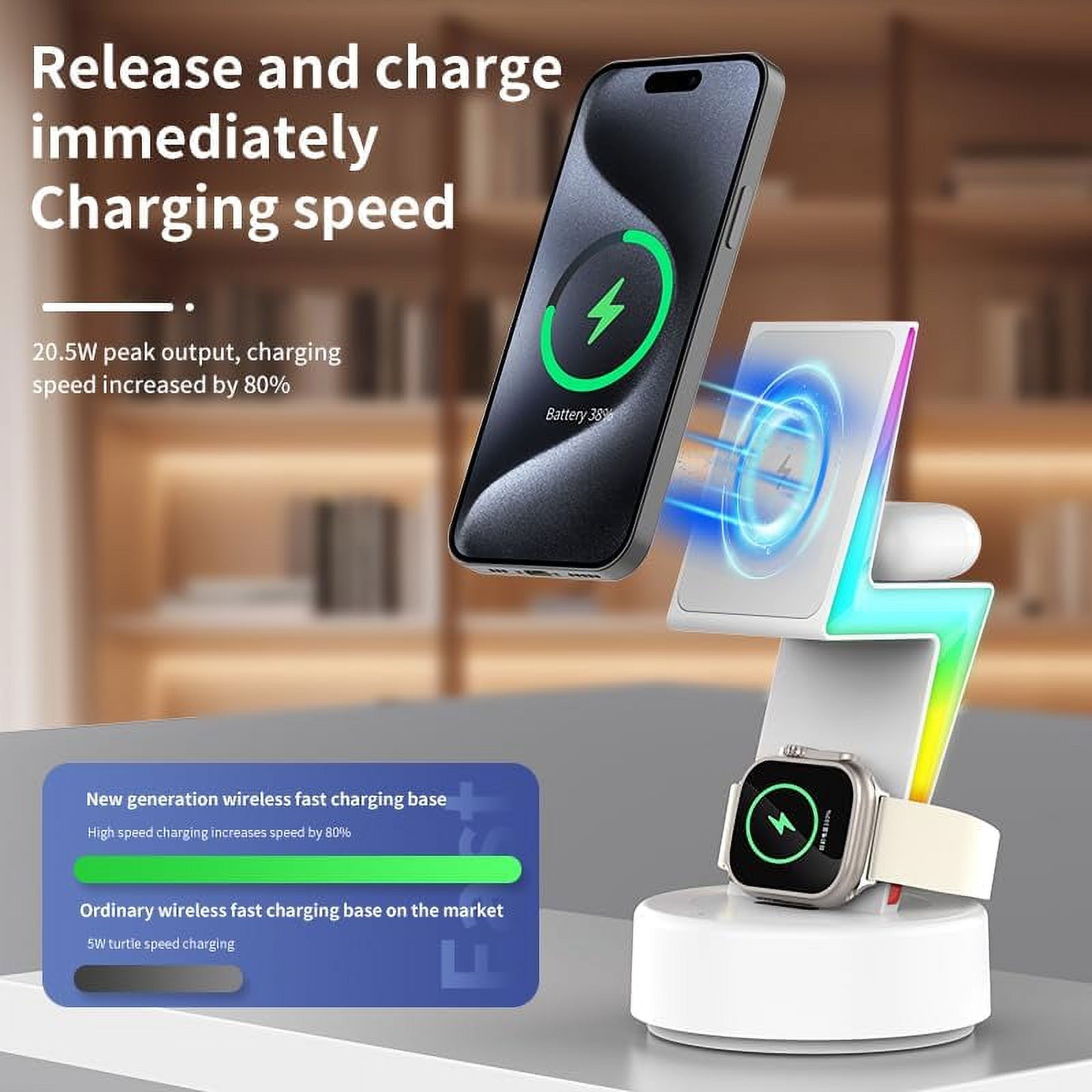 15W wireless magnetic fast charging dock for iPhone 15 14 13 12 11 X Pro Max Apple Watch Series 9 8 Ultra 7 6 SE 5 4 3 QI AirPods3/2/1/Pro