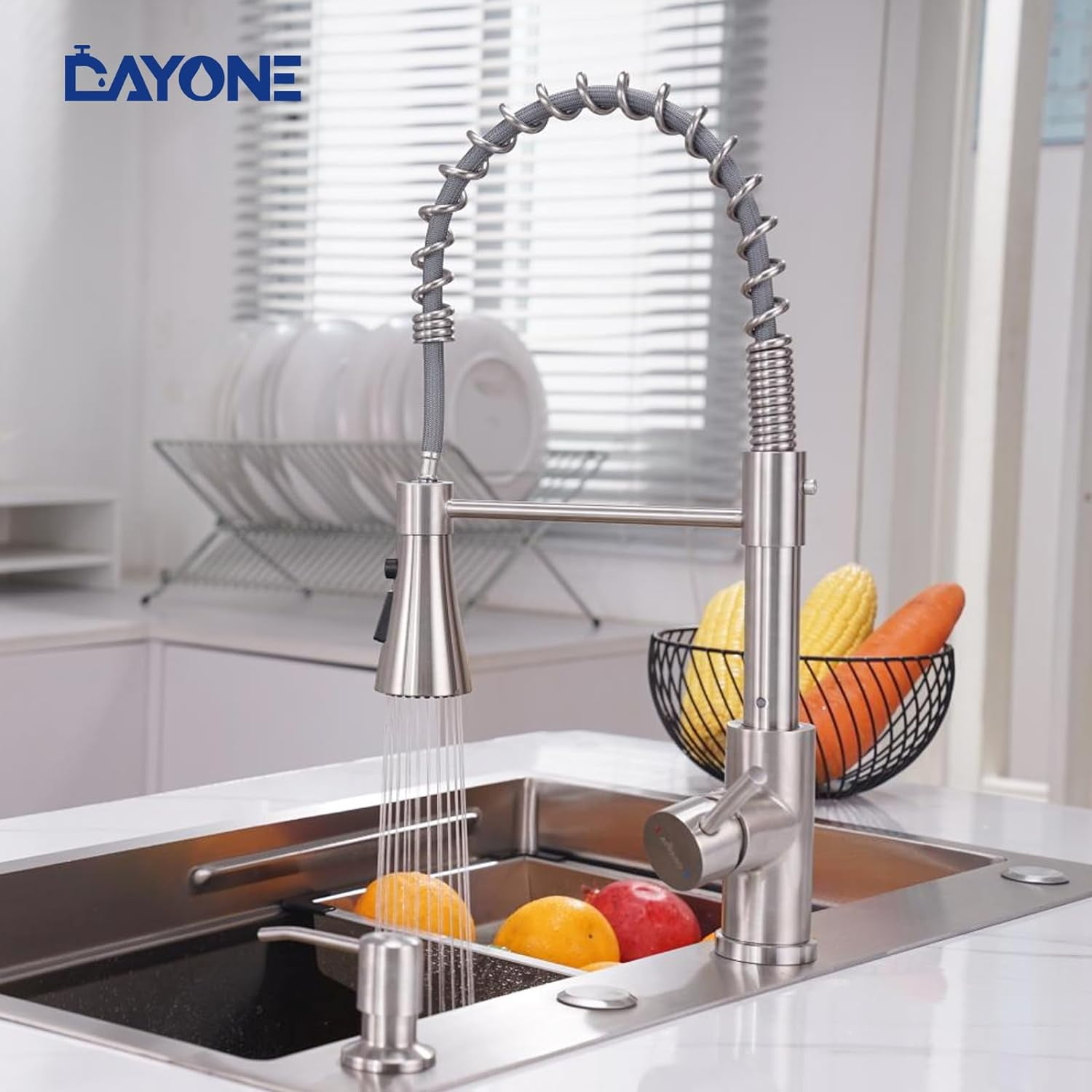 Touchless Kitchen Sink Faucet with Pull Down Sprayer and Soap Dispenser, Stainless Steel Motion Sensor Touch Faucet for Kitchen Sink Smart Hands-Free Single Handle, Brushed Nickel