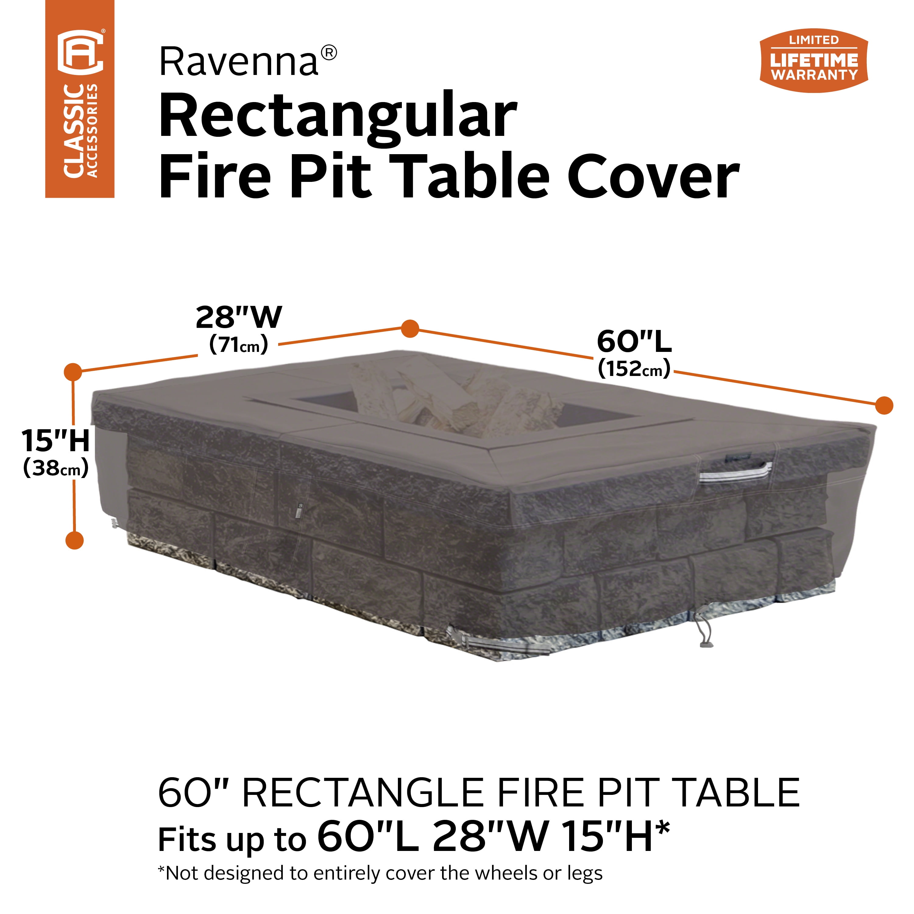 Classic Accessories Ravenna 60 Rectangular Fire Pit Table Cover