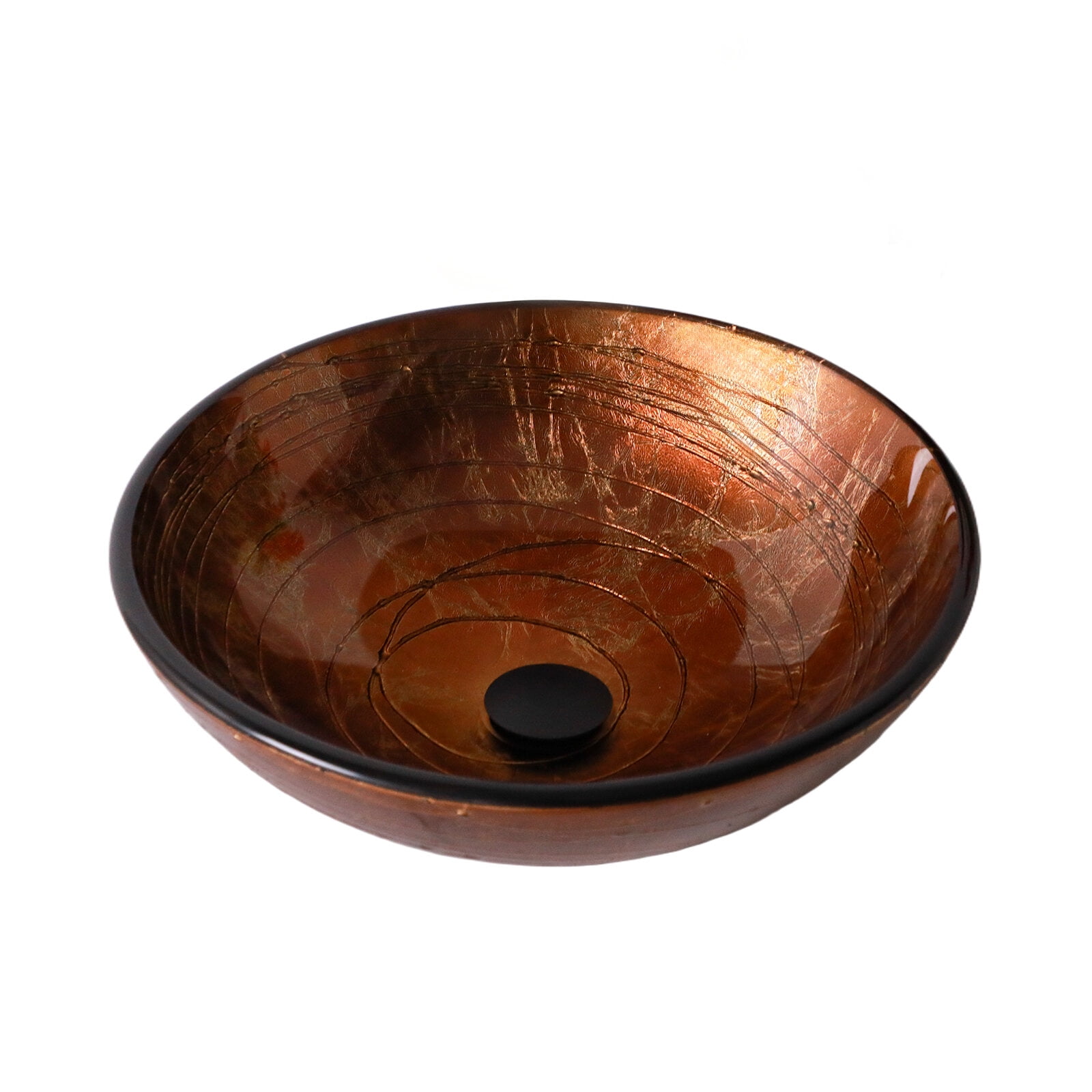 Vanity With Sink, Bathroom Artistic Tempered Glass Vessel Bathroom Sink with Pop-up Drain, Brown Tempered Glass Vanity Round Bowl (no Faucet), Brown Bathroom Vanity,Tempered Glass Single Sink Vanity